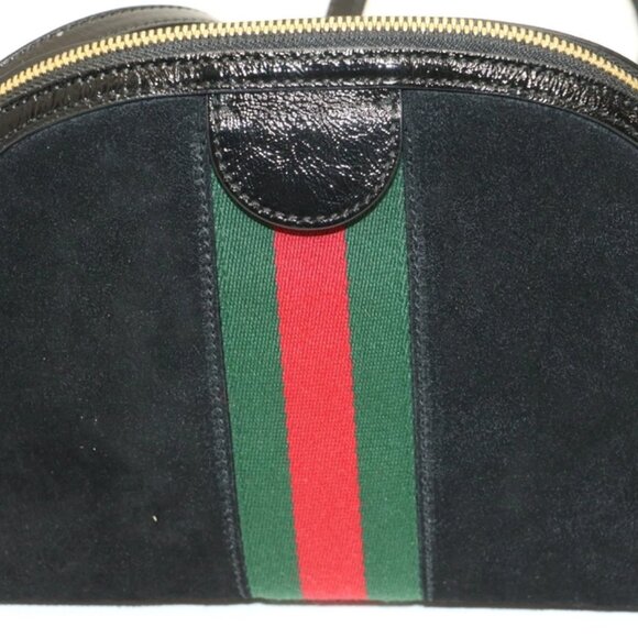 Gucci Suede Patent Web GG Small Ophidia Dome Shoulder Bag - Black - Picture 11 of 14